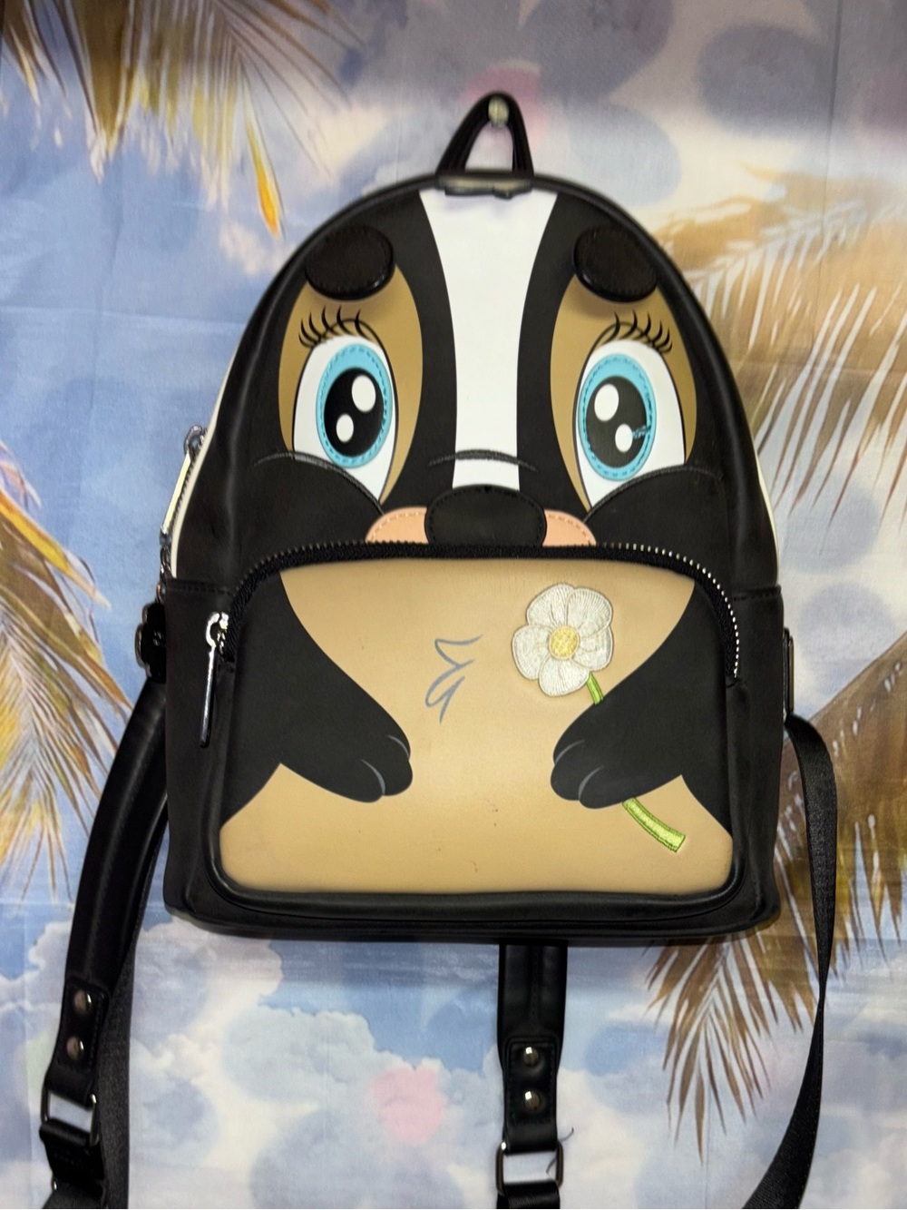 Loungefly Black Cream and Blue Animal Face Mini Backpack
